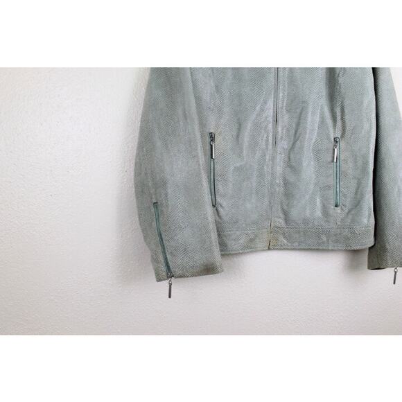 Terry Lewis Suede Jacket Womens Size Medium Light Green Snake Print Cropped Moto - Picture 5 of 8